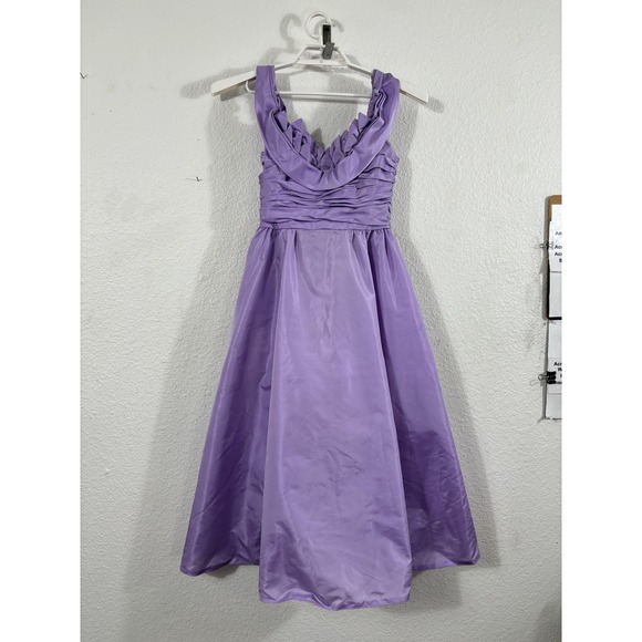 Vintage Victor Costa Dress Size 6 Small Purple Ruffle Bodice Formal Party‎ Midi